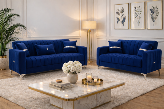 Modern Velvet Sofa Bed – 2 & 3 Seater Convertible Couch with Silver Accents