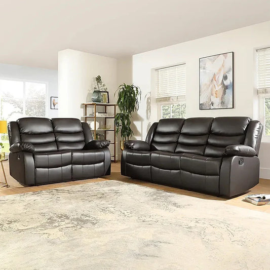 ROMA BLACK LEATHER 3+2+1 SOFA SET (Air Leather UKFR)