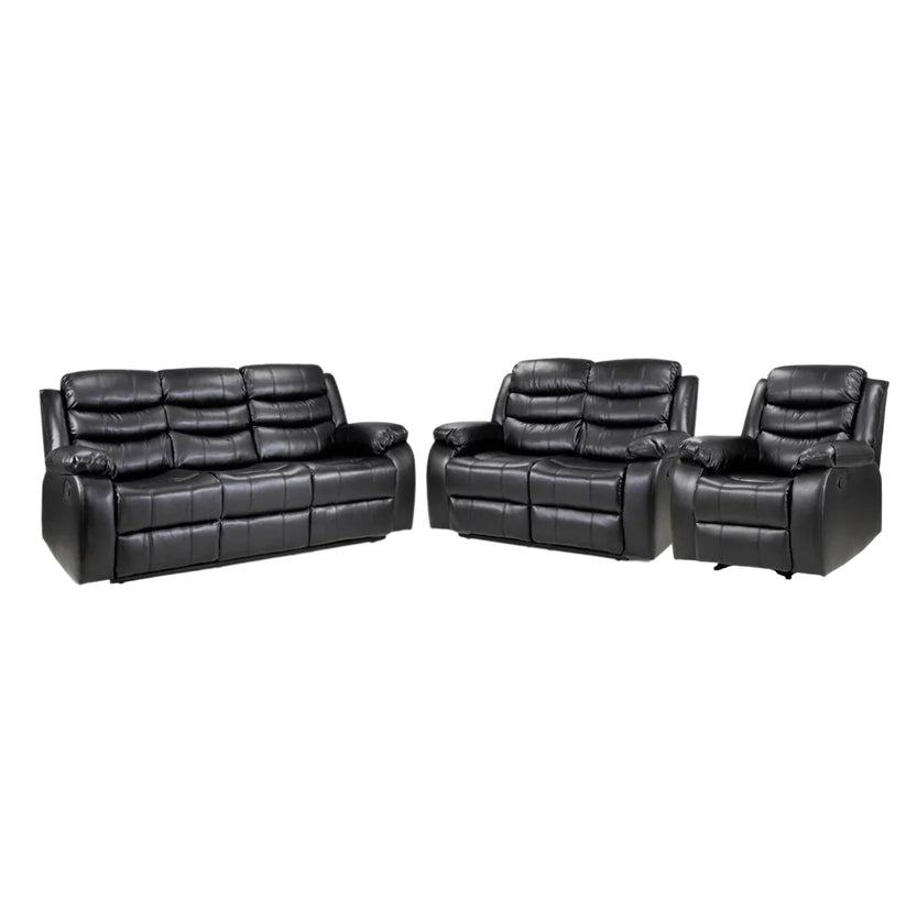 ROMA BLACK LEATHER 3+2+1 SOFA SET (Air Leather UKFR) - View 3