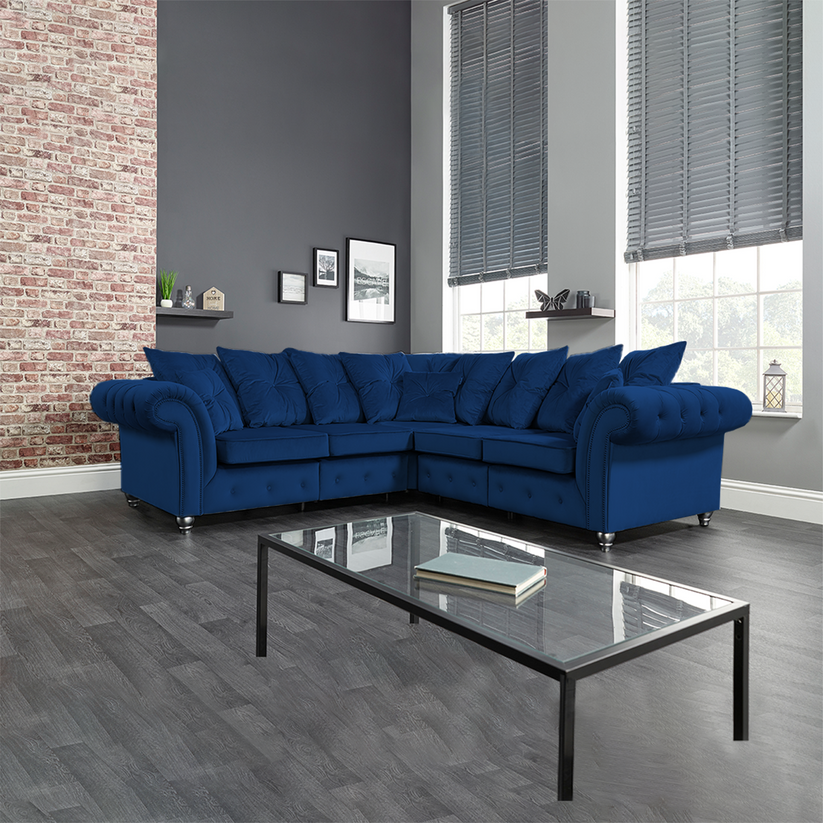 Ashwin Plush Velvet Comfortable Stylish Chesterfield Corner Sofa - View 2