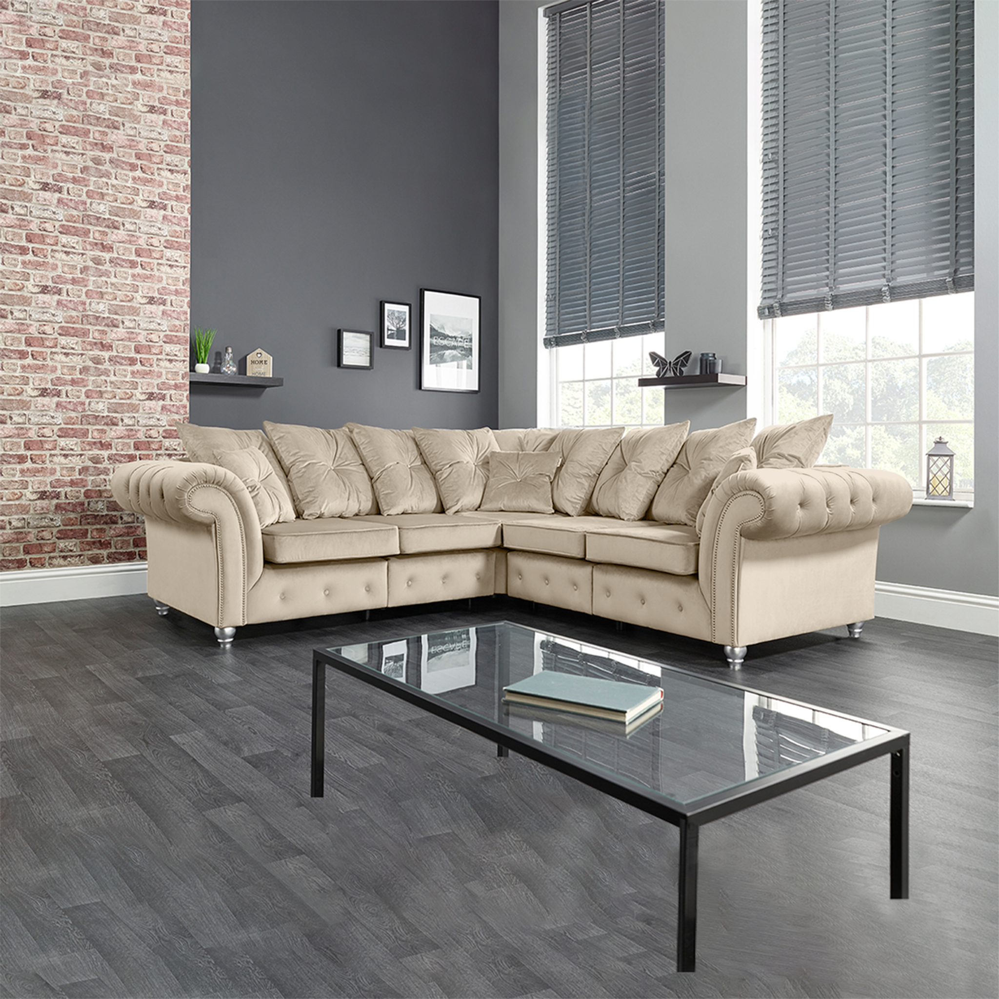 Ashwin Plush Velvet Comfortable Stylish Chesterfield Corner Sofa - View 6