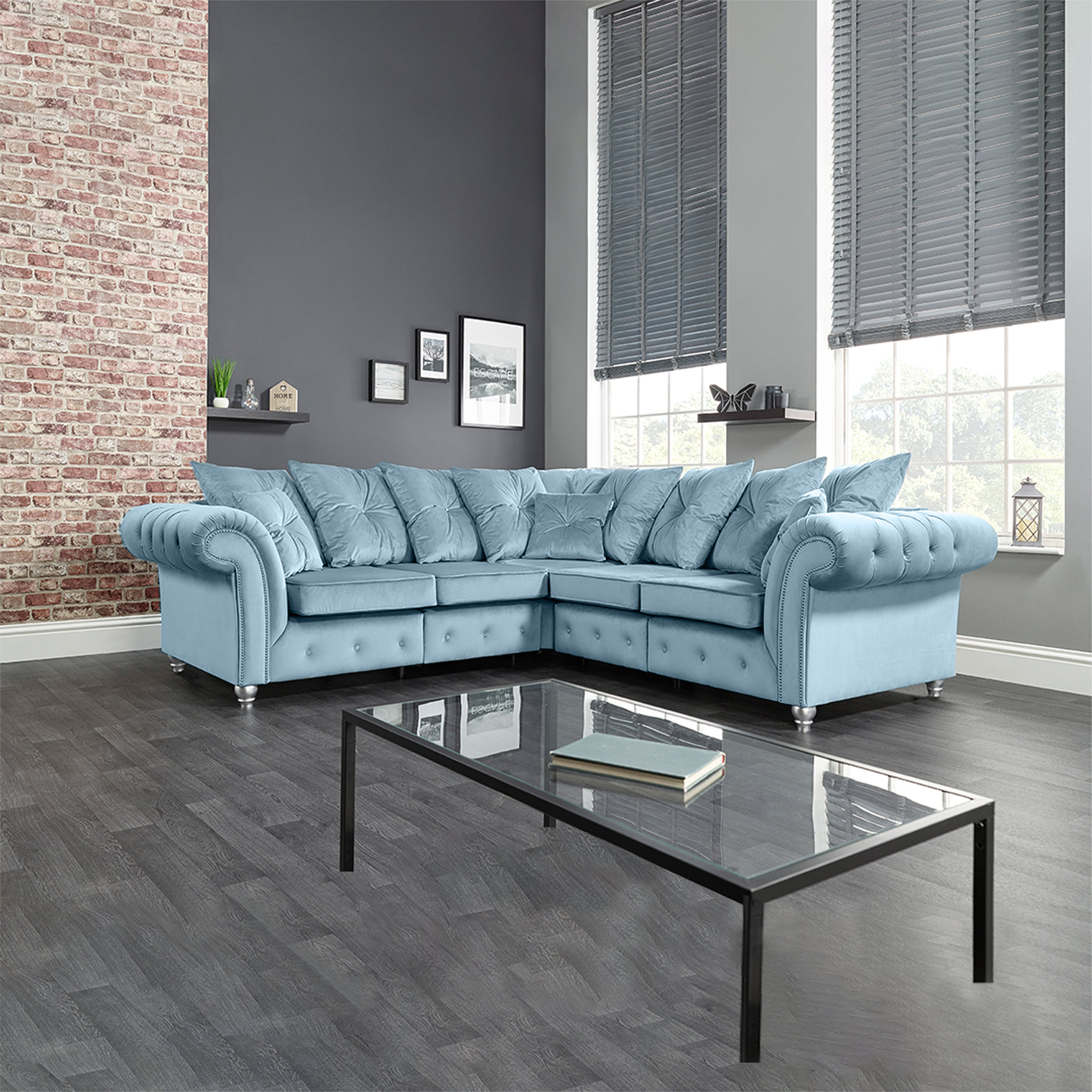 Ashwin Plush Velvet Comfortable Stylish Chesterfield Corner Sofa - View 3