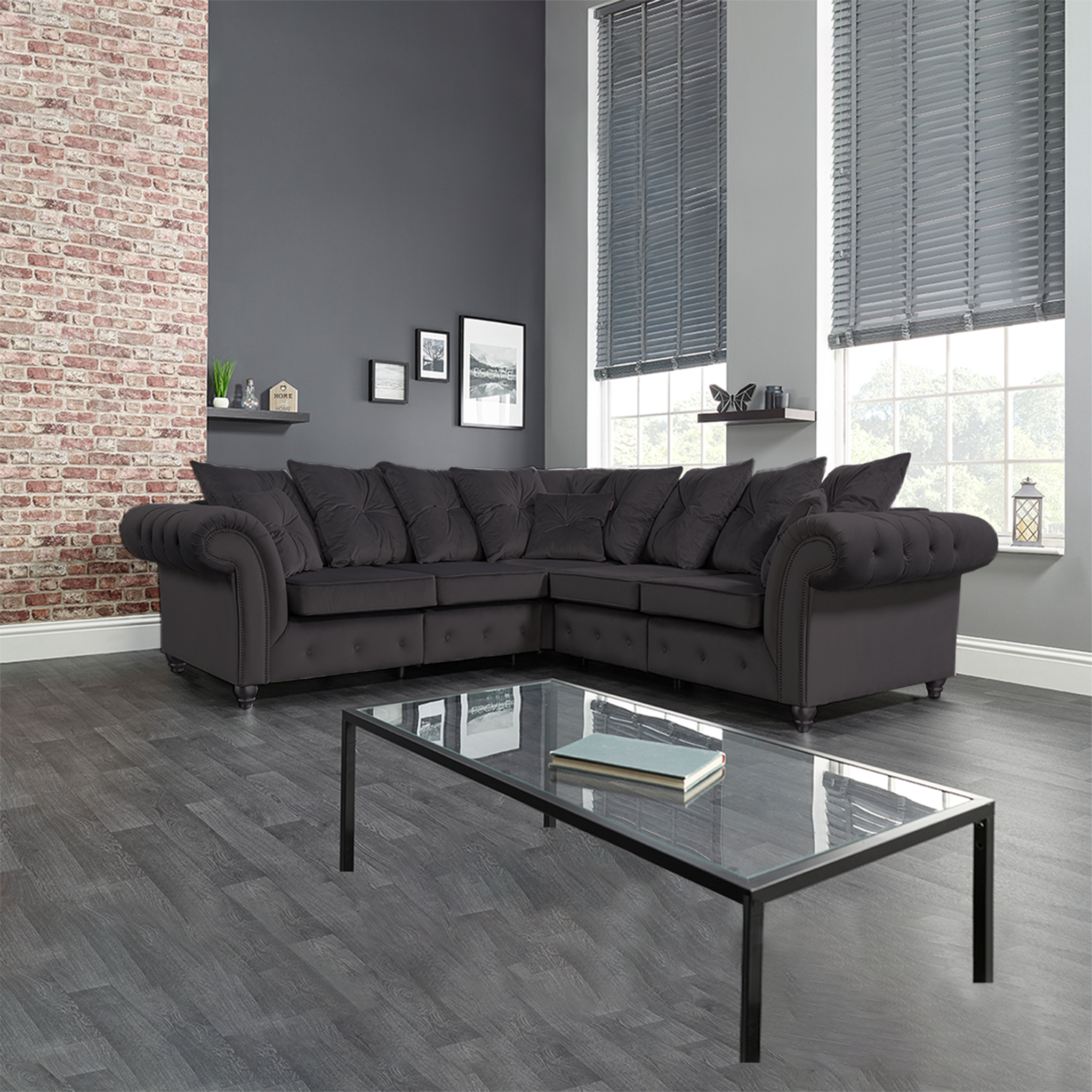 Ashwin Plush Velvet Comfortable Stylish Chesterfield Corner Sofa - View 7