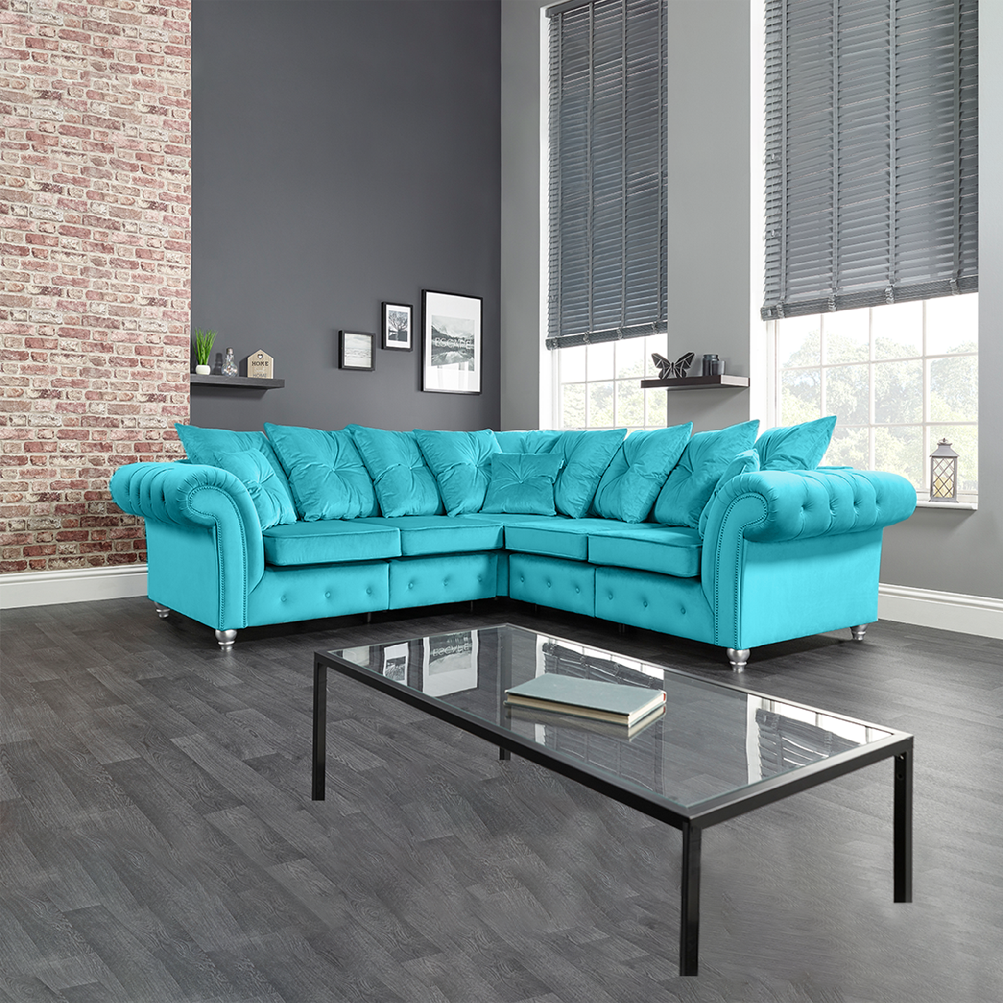 Ashwin Plush Velvet Comfortable Stylish Chesterfield Corner Sofa - View 4