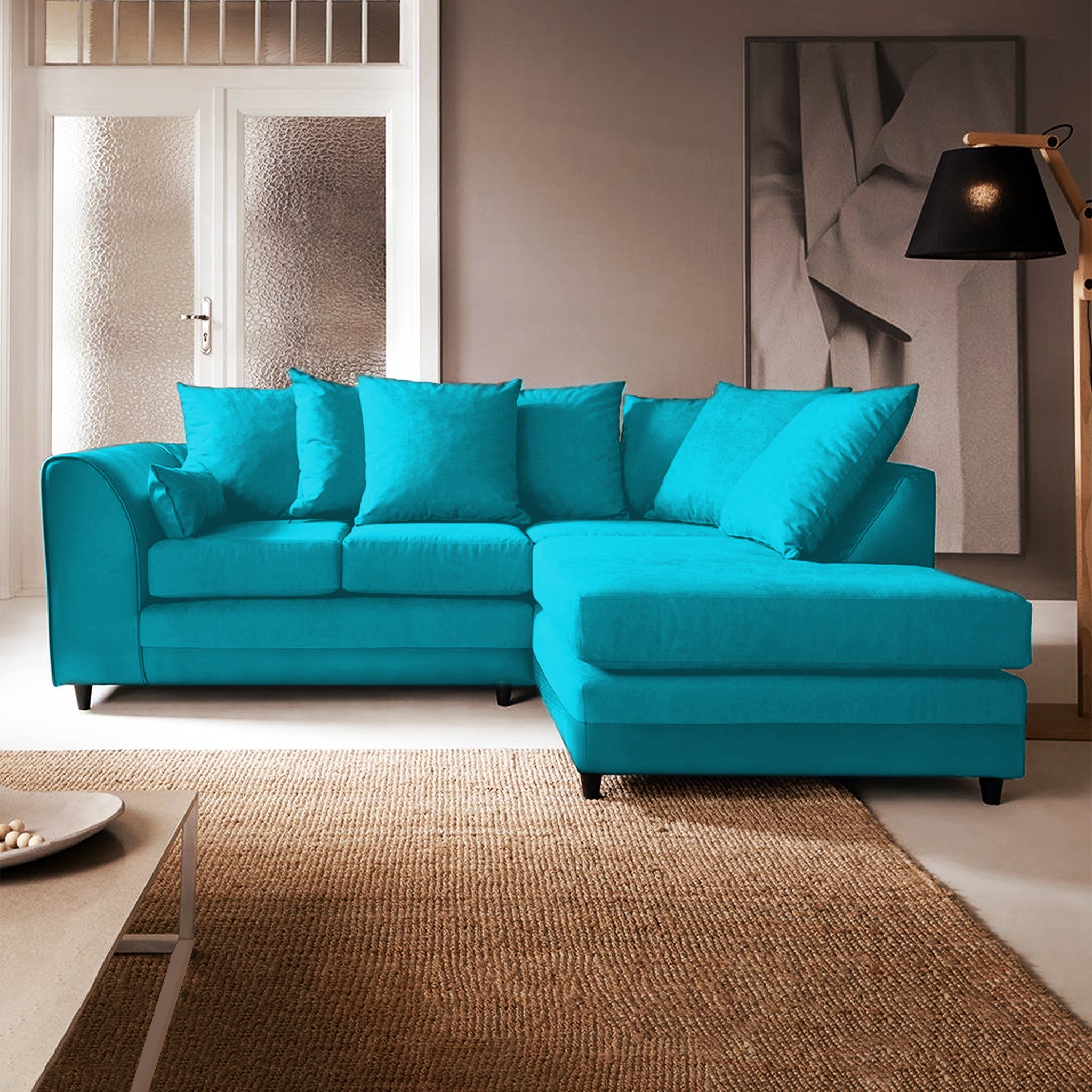 Buy Online Dylan Plush Velvet 4 Seater Single Arm Left Right Hand Corner Sofa UK Furnish