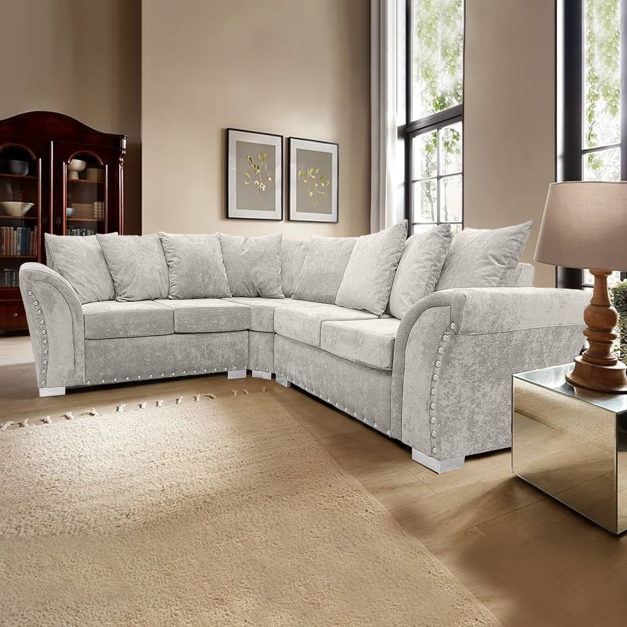 Cream crushed velvet corner sofa hotsell