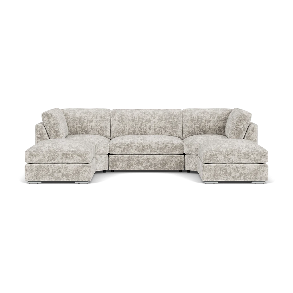 Gray patterned sectional sofa on a white background