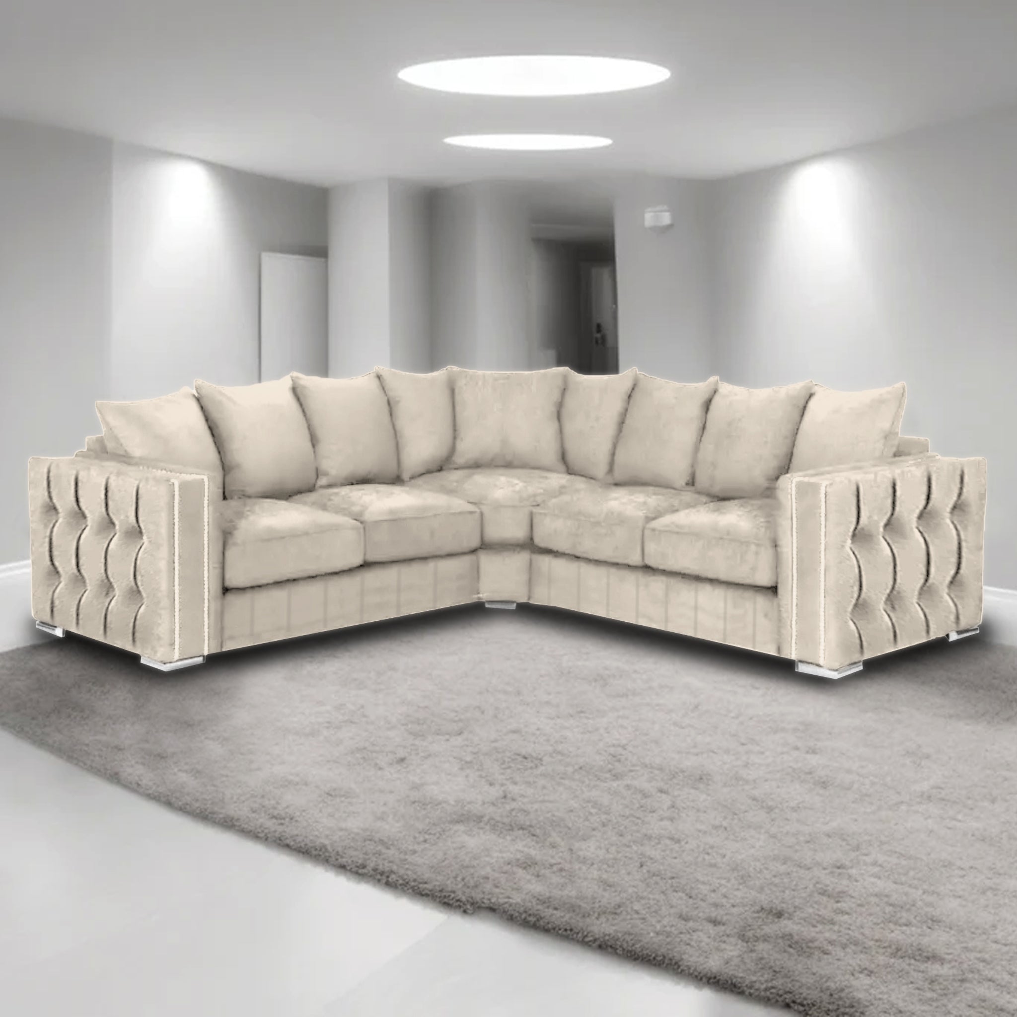Buy Online Maya Plush Velvet Sofa 5 Seater Wide Armrests Luxury Corner Sofa UK Furnish