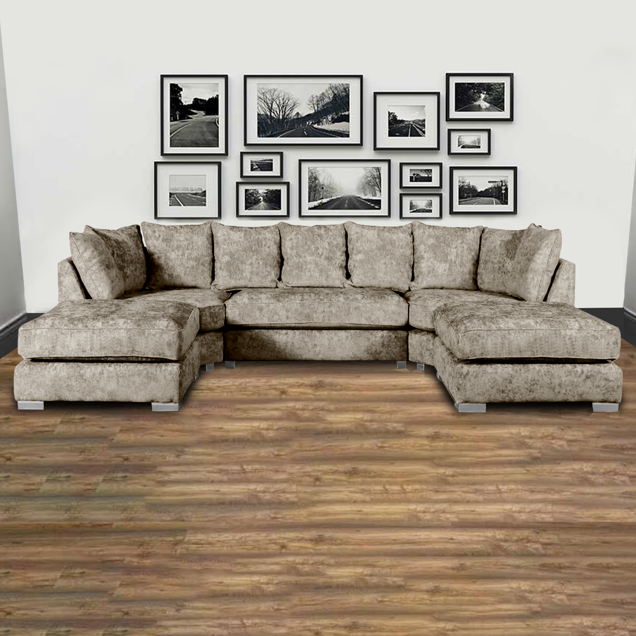 Bishop U-Shape Kensington Moveable Footstools Rolled Arms Sofa - View 2