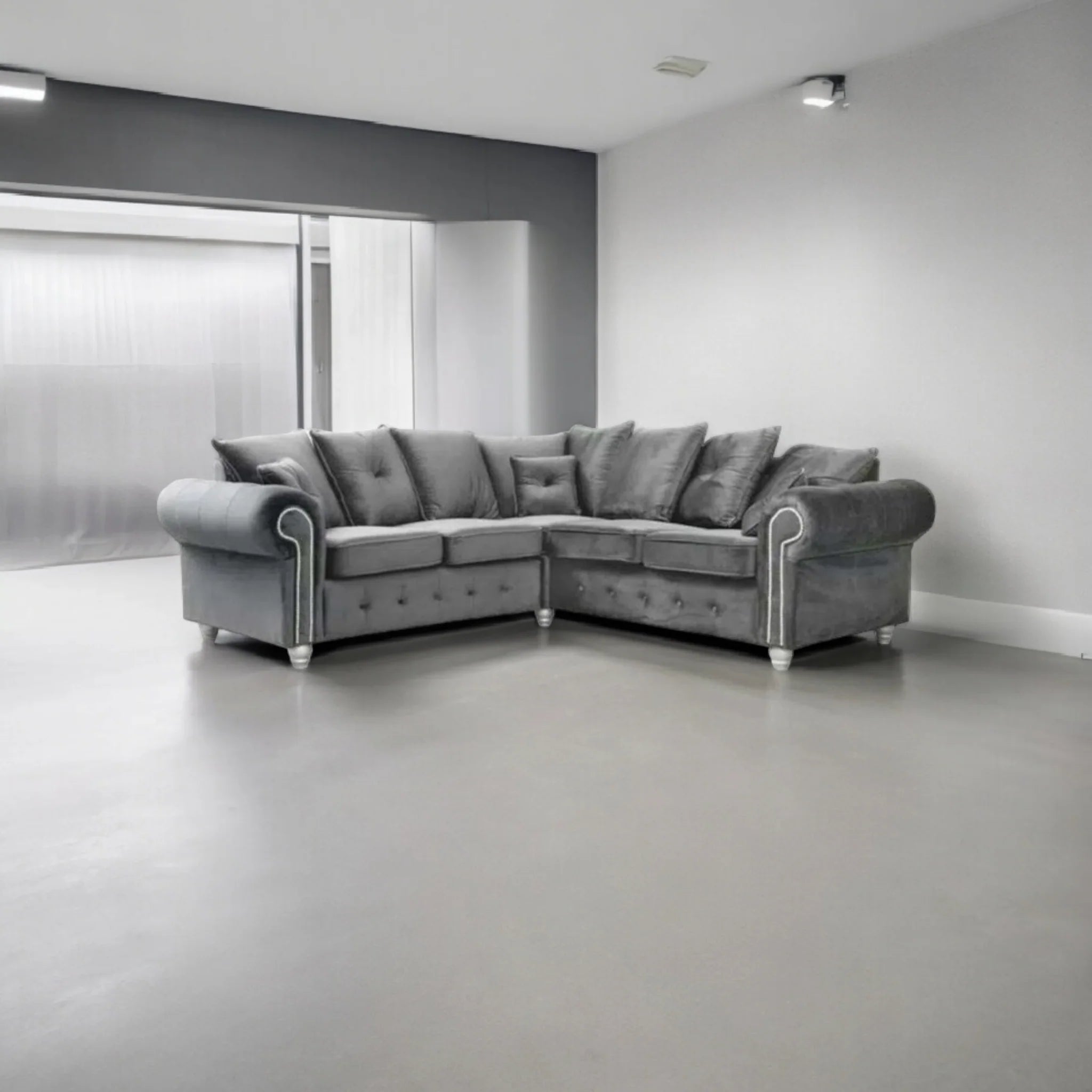 Ashwin Plush Velvet Comfortable Stylish Chesterfield Corner Sofa - View 1