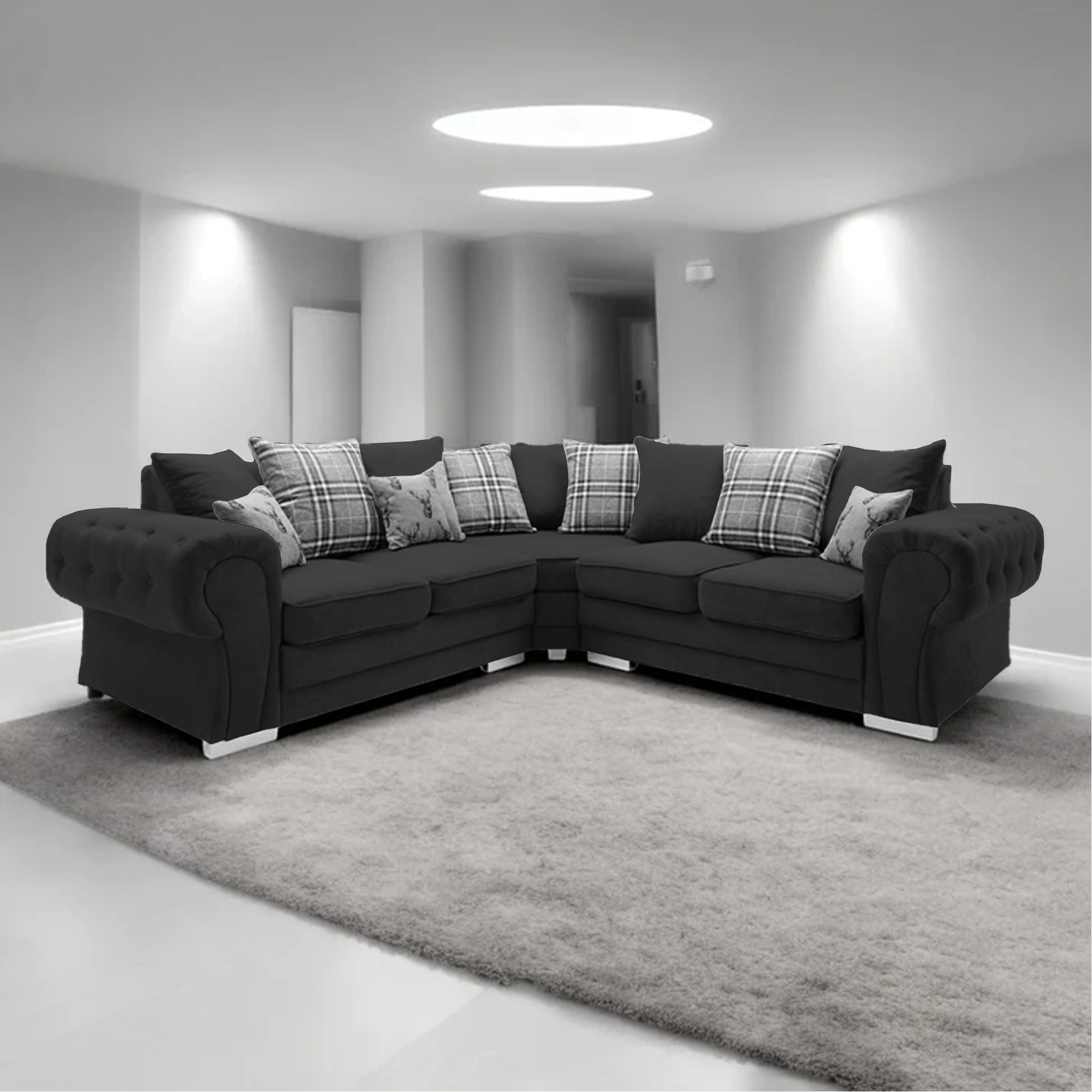 Modern Verona Chester Fields 5 Seater Luxurious Fabric Sofa - View 3