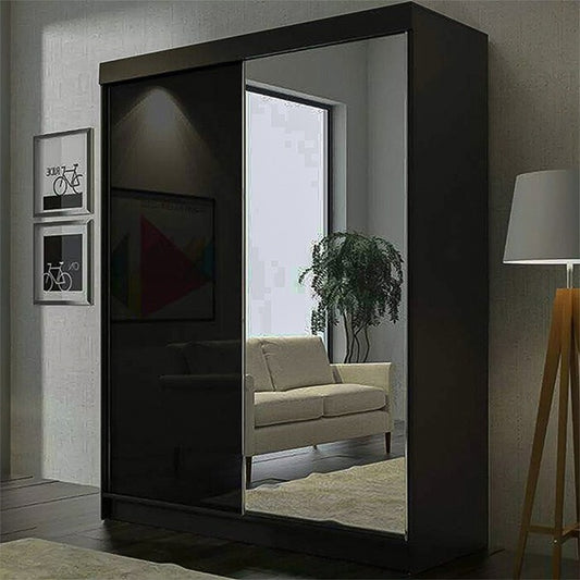 VIKAS BLACK HIGH GLOSS WARDROBE 120cm/150cm/200cm/250cm