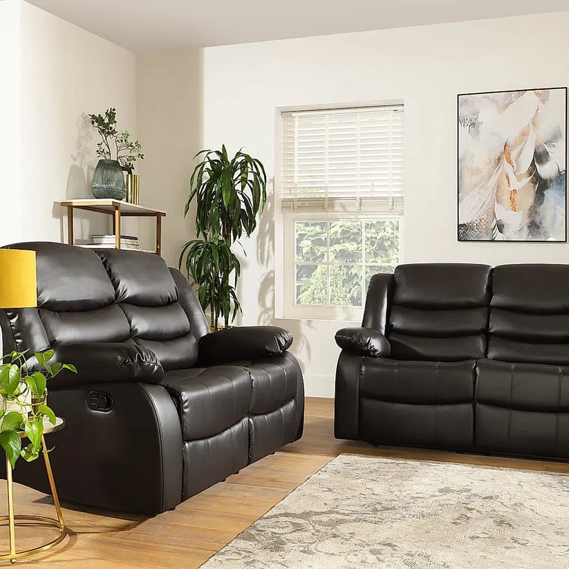 ROMA BLACK LEATHER 3+2+1 SOFA SET (Air Leather UKFR) - View 5