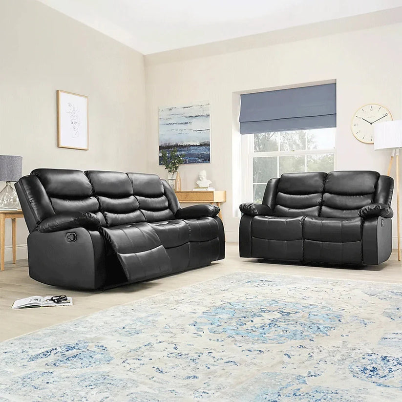 ROMA BLACK LEATHER 3+2+1 SOFA SET (Air Leather UKFR) - View 9