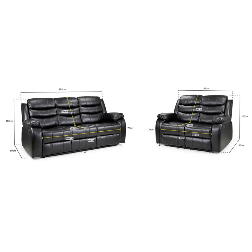 ROMA BLACK LEATHER 3+2+1 SOFA SET (Air Leather UKFR) - View 8