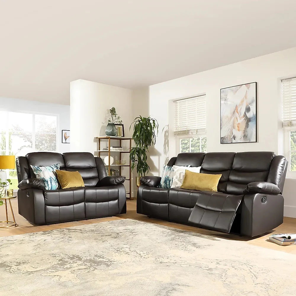 ROMA BLACK LEATHER 3+2+1 SOFA SET (Air Leather UKFR) - View 1
