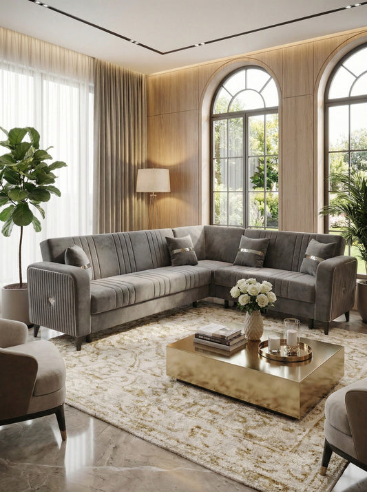 Luxury L-Shape Corner Sofa Bed – Velvet Sectional Sofa Bed