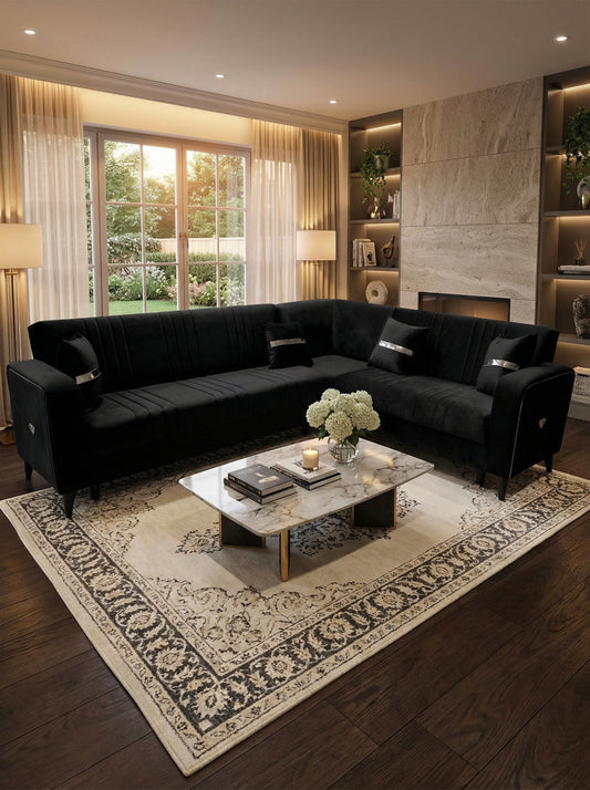 Luxury L-Shape Corner Sofa Bed – Velvet Sectional Sofa Bed