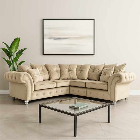 Ashwin Plush Velvet Comfortable Stylish Chesterfield Corner Sofa