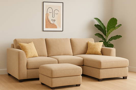 Kensington high back corner sofa in cream color  Kensington fabric, available in left-facing and right-facing L-shaped design shop now – free UK delivery from UKFurnish