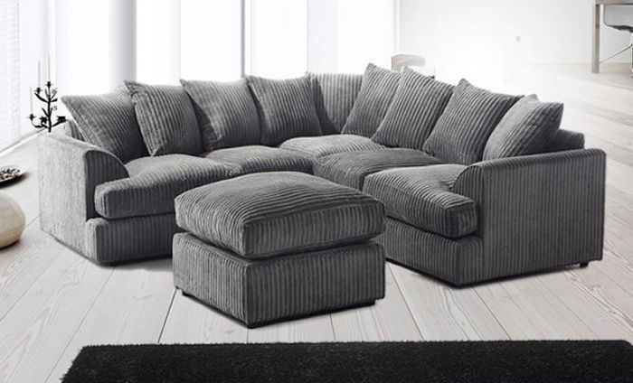 Liverpool 5 seater corner sofa with foot stool grey color jumbocord fabric
