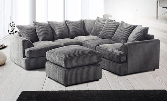 Liverpool 5 seater corner sofa with foot stool grey color jumbocord fabric
