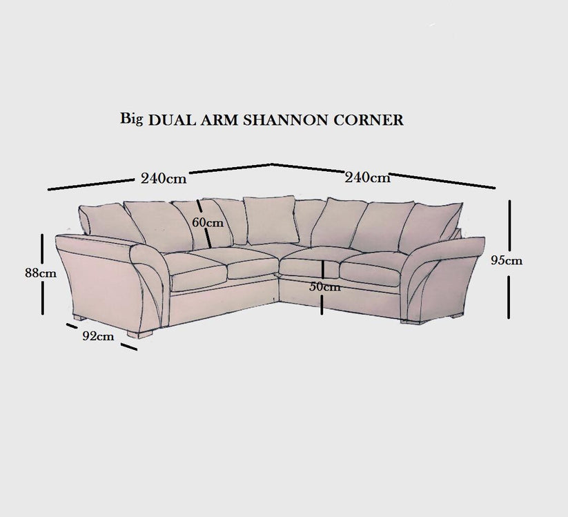 Shannon Wide Armrest 5 Seater Luxury Chenille Fabric Corner Sofa - View 5