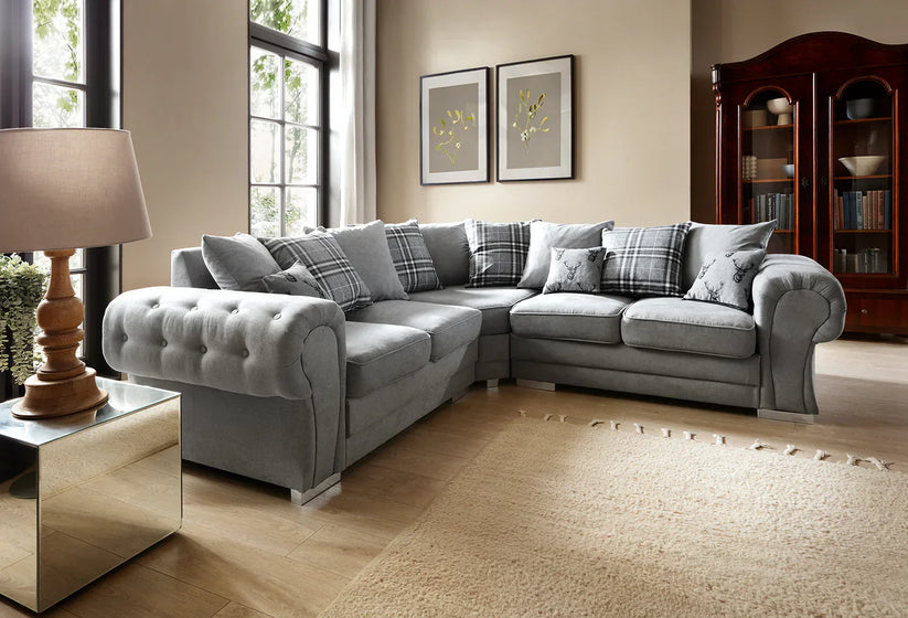 Modern Verona Chester Fields 5 Seater Luxurious Fabric Sofa - View 6
